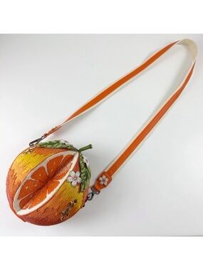 Mary Frances Orange Crossbody Womens Handbag Beaded Ornate